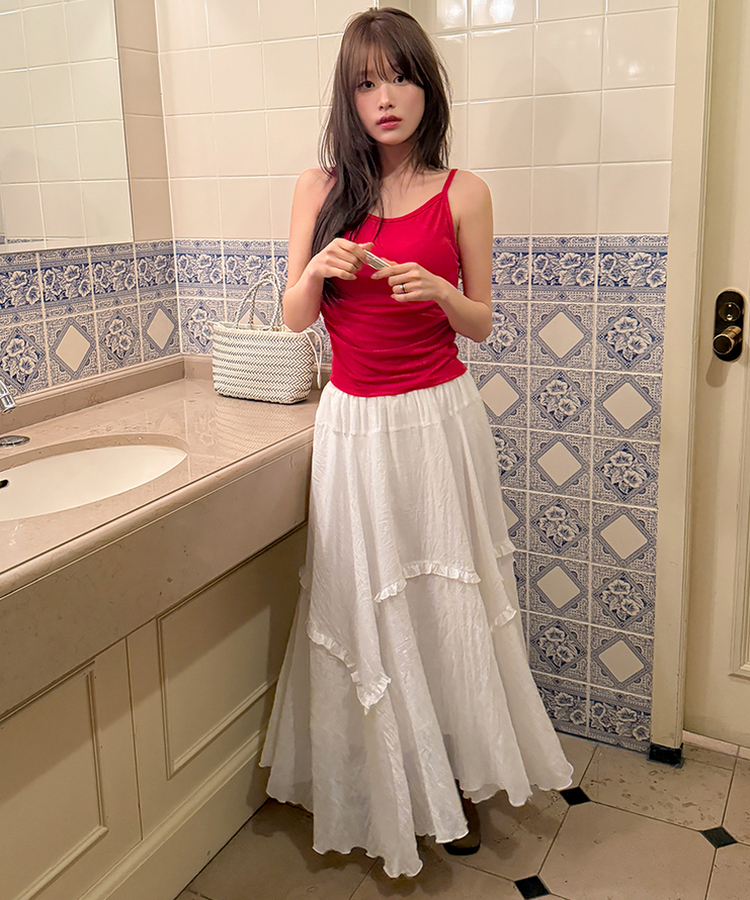 アンバランスフリルロングスカート IVORY