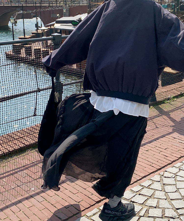 アンバランスフリルロングスカート BLACK