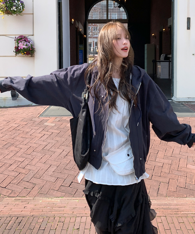 アンバランスフリルロングスカート BLACK