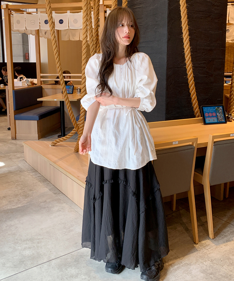 アンバランスフリルロングスカート BLACK