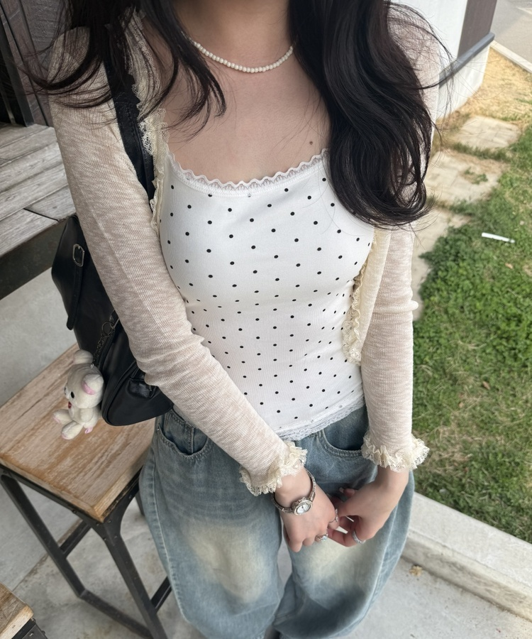 웨이브 레이스 볼레로 가디건 연베이지