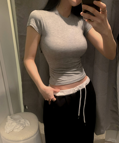 もちもちくびれ半袖TシャツS(5color) GREY