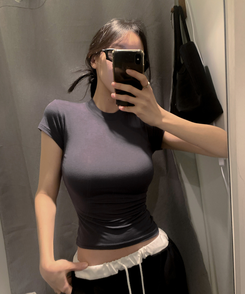 もちもちくびれ半袖TシャツS(5color) CHARCOAL