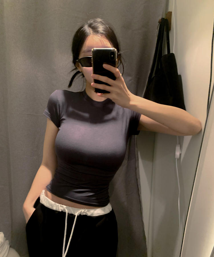 もちもちくびれ半袖TシャツS(5color) CHARCOAL