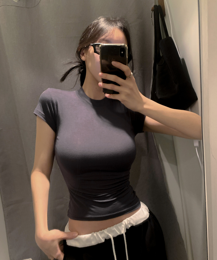 もちもちくびれ半袖TシャツS(5color) CHARCOAL