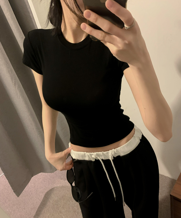 もちもちくびれ半袖TシャツS(5color) BLACK