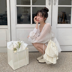 【SET】シフォンシースルーブラウス スカート IVORY