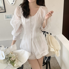 【SET】シフォンシースルーブラウス スカート IVORY