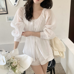 【SET】シフォンシースルーブラウス スカート IVORY