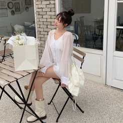 【SET】シフォンシースルーブラウス スカート IVORY