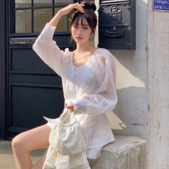 【SET】シフォンシースルーブラウス スカート IVORY