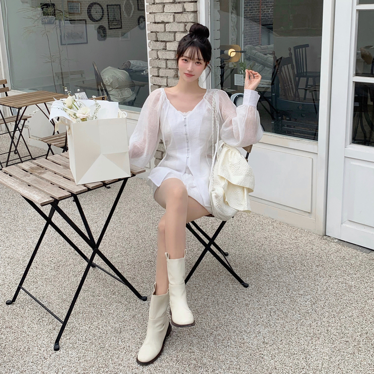 【SET】シフォンシースルーブラウス スカート IVORY