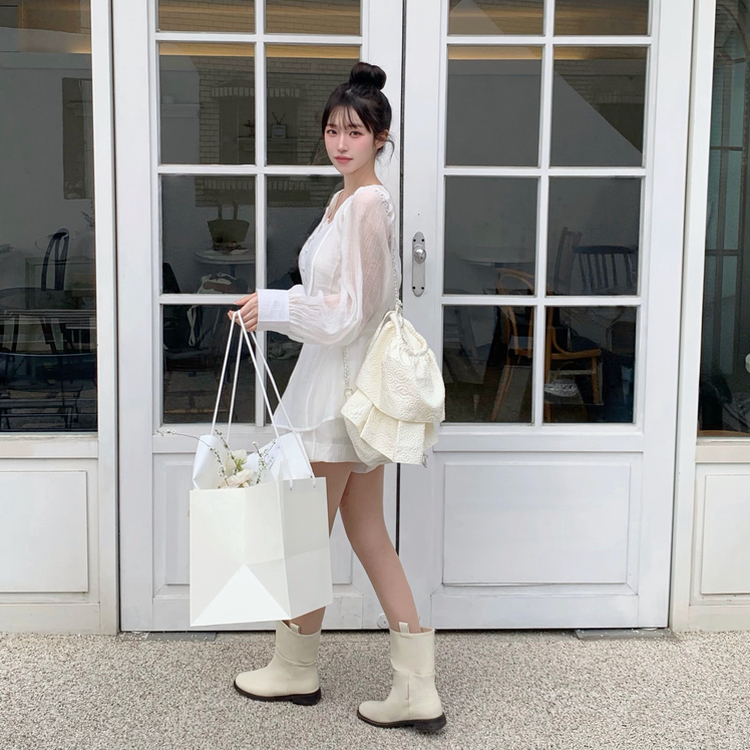 【SET】シフォンシースルーブラウス スカート IVORY