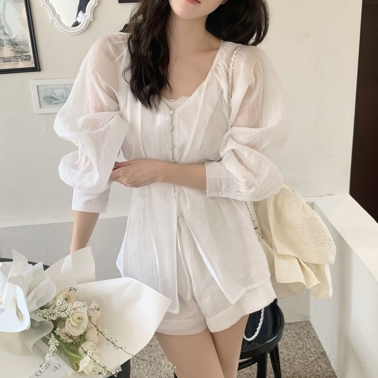 【SET】シフォンシースルーブラウス スカート IVORY