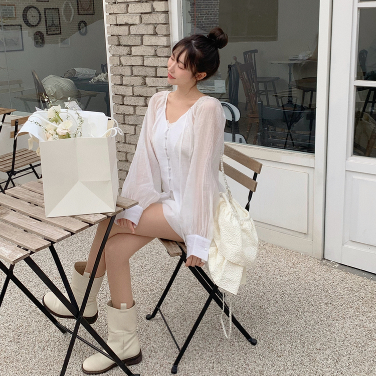 【SET】シフォンシースルーブラウス スカート IVORY