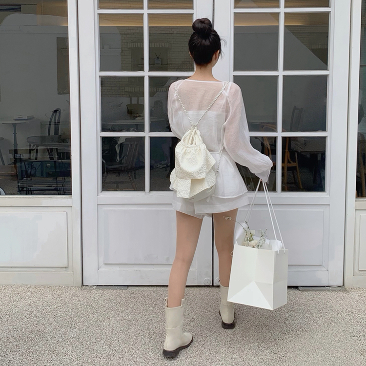 【SET】シフォンシースルーブラウス スカート IVORY