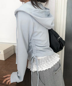 【SET】レースキャミソール シャーリングフードジップアップ SKY BLUE