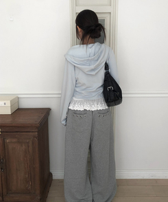 【SET】レースキャミソール シャーリングフードジップアップ SKY BLUE