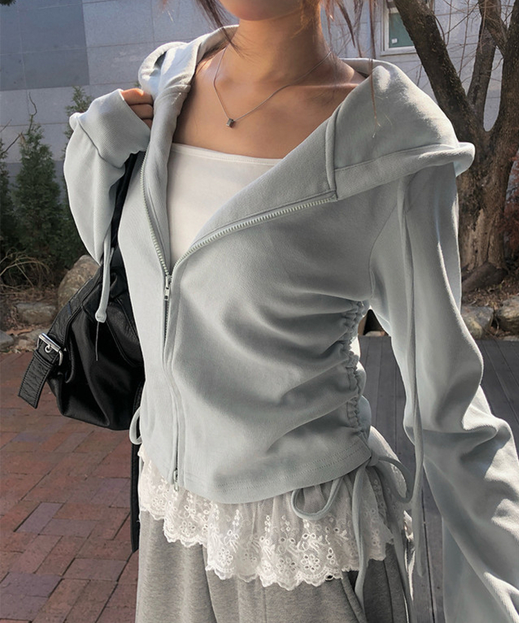 【SET】レースキャミソール シャーリングフードジップアップ SKY BLUE