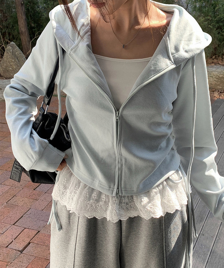 【SET】レースキャミソール シャーリングフードジップアップ SKY BLUE