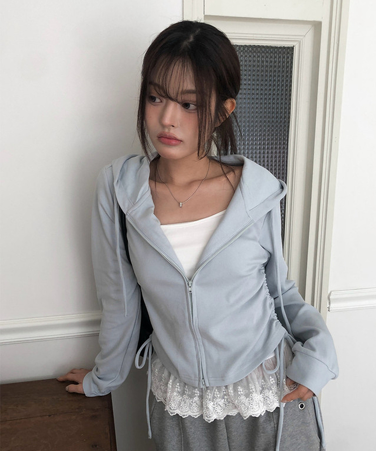 【SET】レースキャミソール シャーリングフードジップアップ SKY BLUE