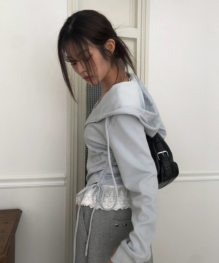 【SET】レースキャミソール シャーリングフードジップアップ SKY BLUE