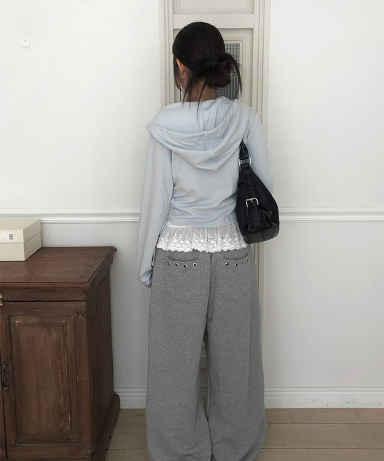 【SET】レースキャミソール シャーリングフードジップアップ SKY BLUE