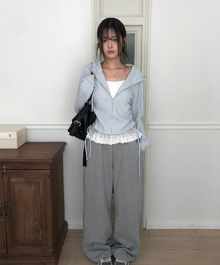 【SET】レースキャミソール シャーリングフードジップアップ SKY BLUE