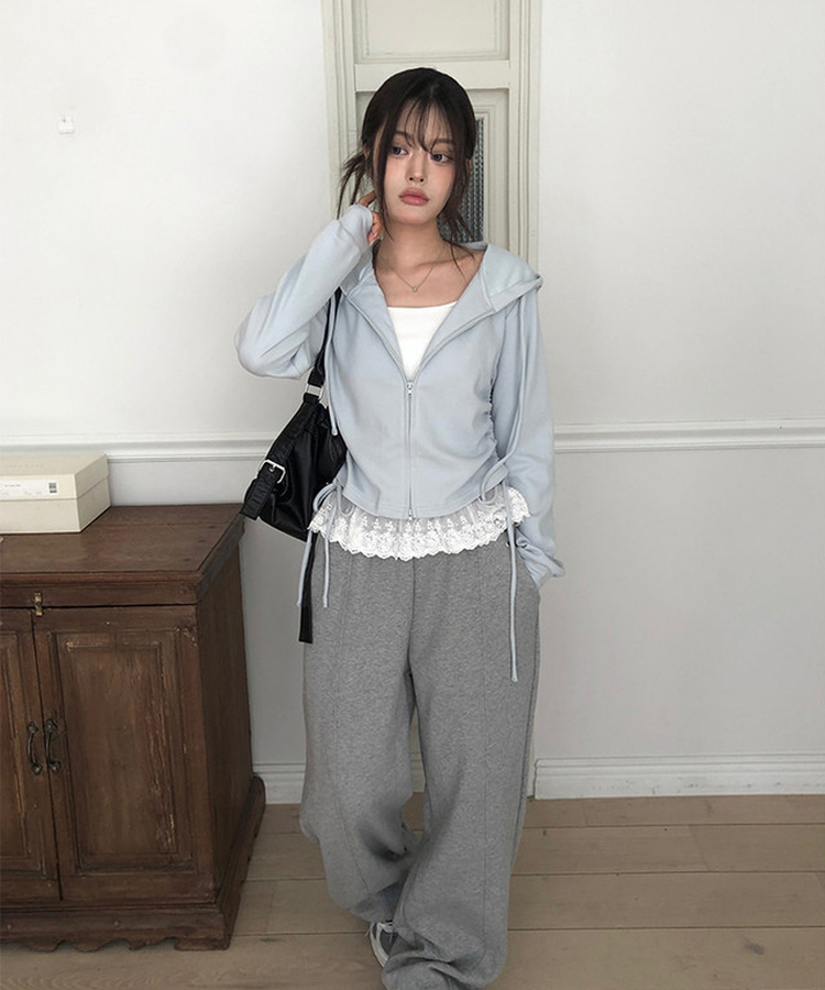 【SET】レースキャミソール シャーリングフードジップアップ SKY BLUE