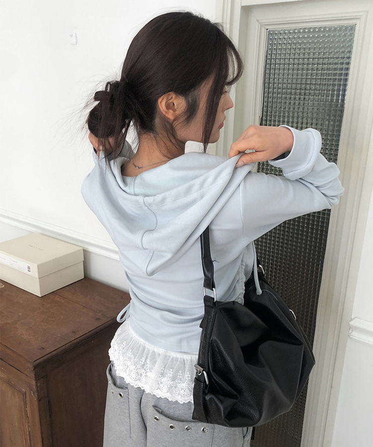 【SET】レースキャミソール シャーリングフードジップアップ SKY BLUE