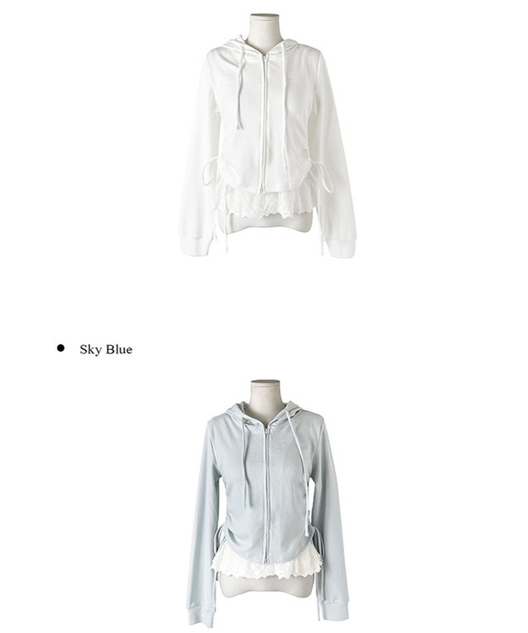 【SET】レースキャミソール シャーリングフードジップアップ