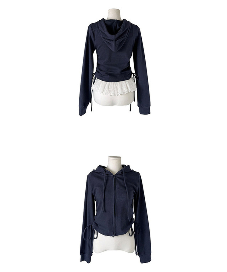 【SET】レースキャミソール シャーリングフードジップアップ