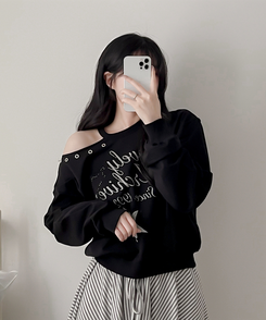 カットオフショルダートレーナー BLACK