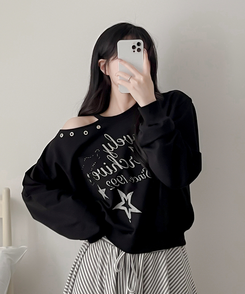 カットオフショルダートレーナー BLACK