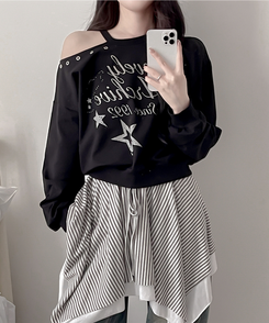 カットオフショルダートレーナー BLACK