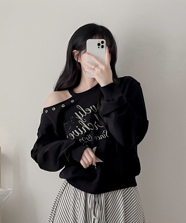 カットオフショルダートレーナー BLACK