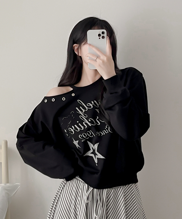 カットオフショルダートレーナー BLACK