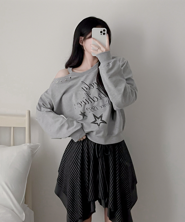 カットオフショルダートレーナー GREY
