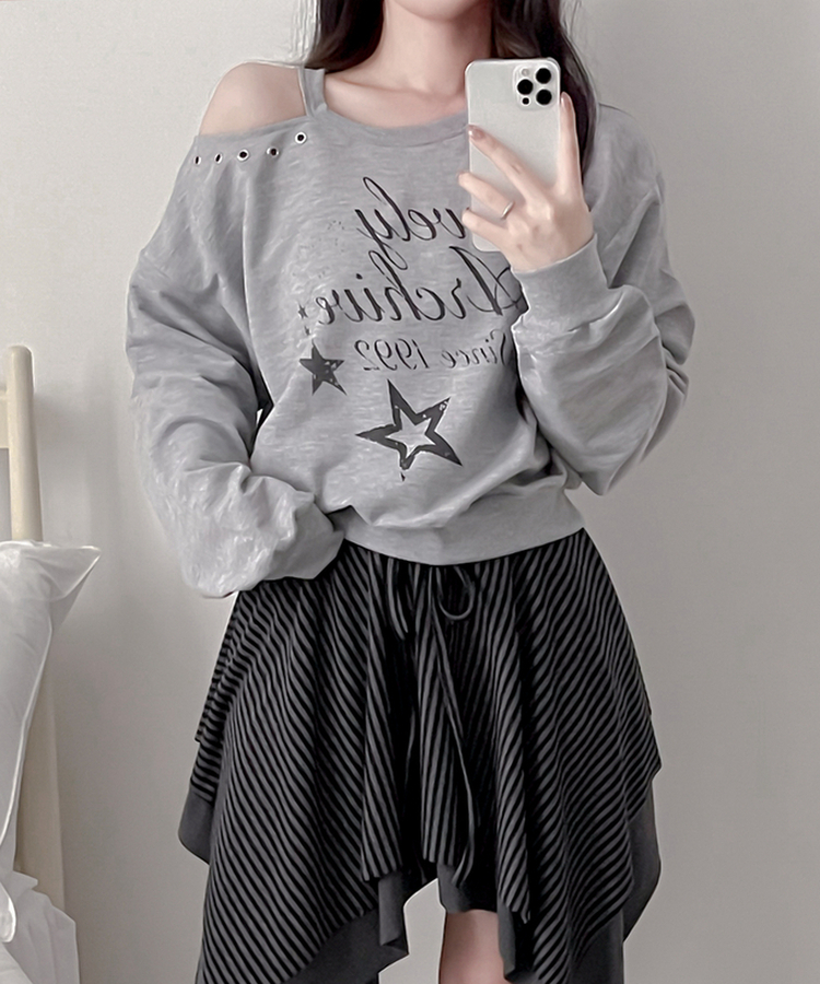 カットオフショルダートレーナー GREY