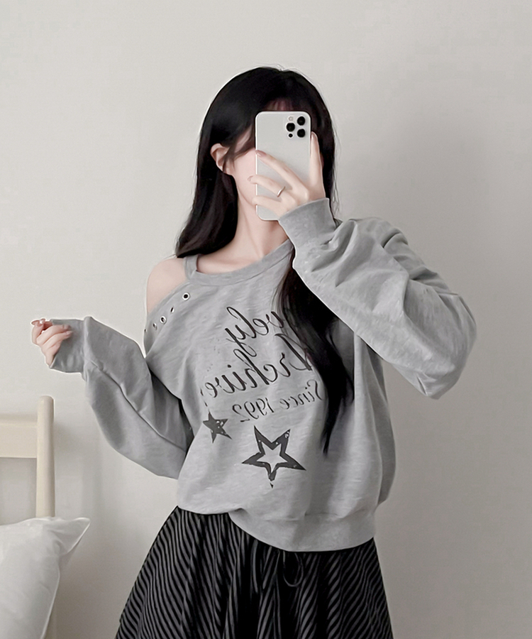 カットオフショルダートレーナー GREY