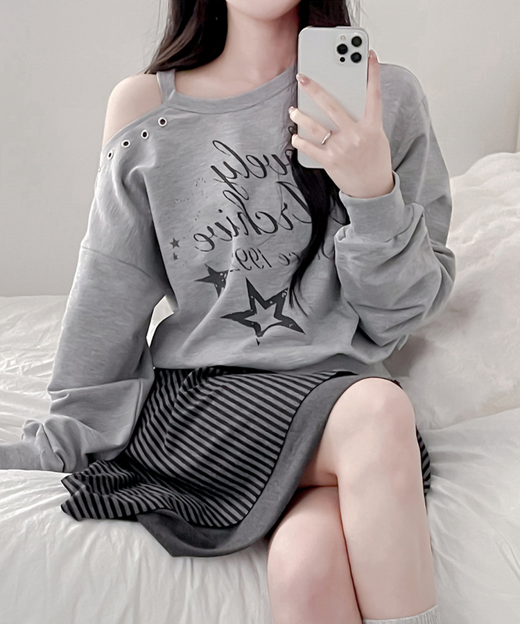 カットオフショルダートレーナー GREY