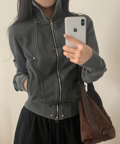 ラインピンタックジップアップジャンパー GREY