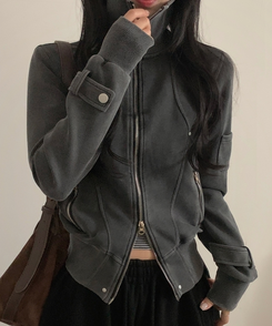 ラインピンタックジップアップジャンパー GREY