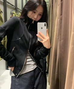 ラインピンタックジップアップジャンパー BLACK