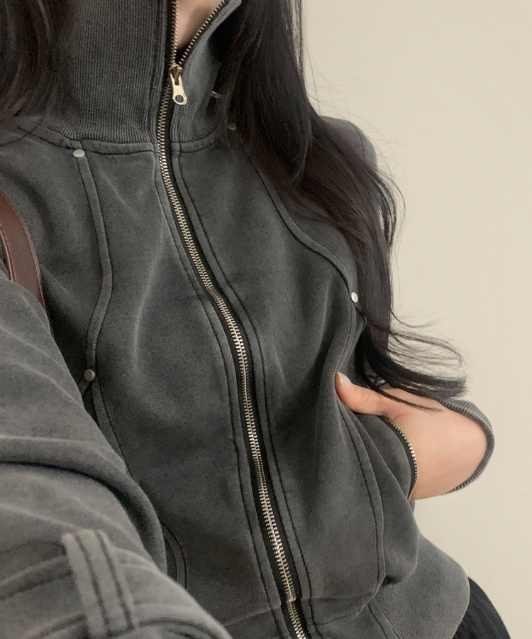 ラインピンタックジップアップジャンパー GREY