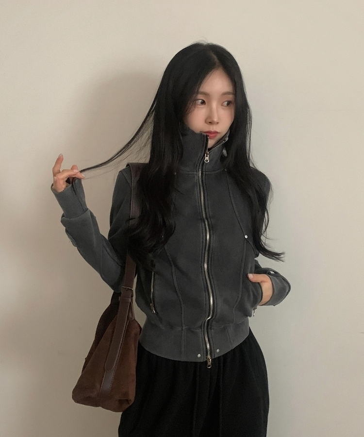 ラインピンタックジップアップジャンパー GREY