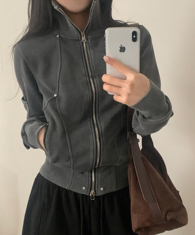 ラインピンタックジップアップジャンパー GREY