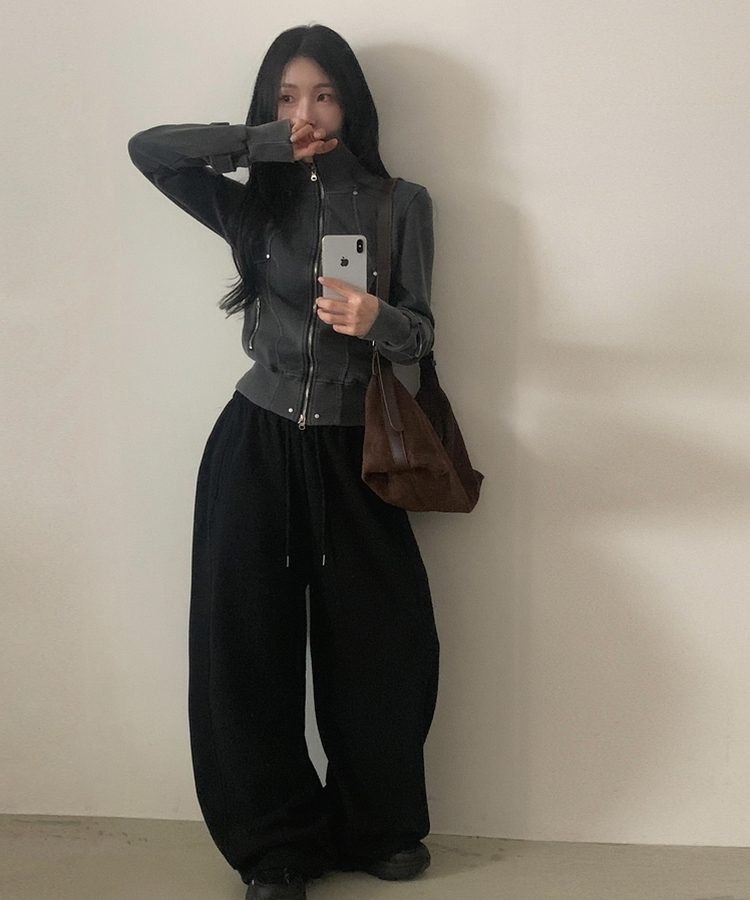 ラインピンタックジップアップジャンパー GREY