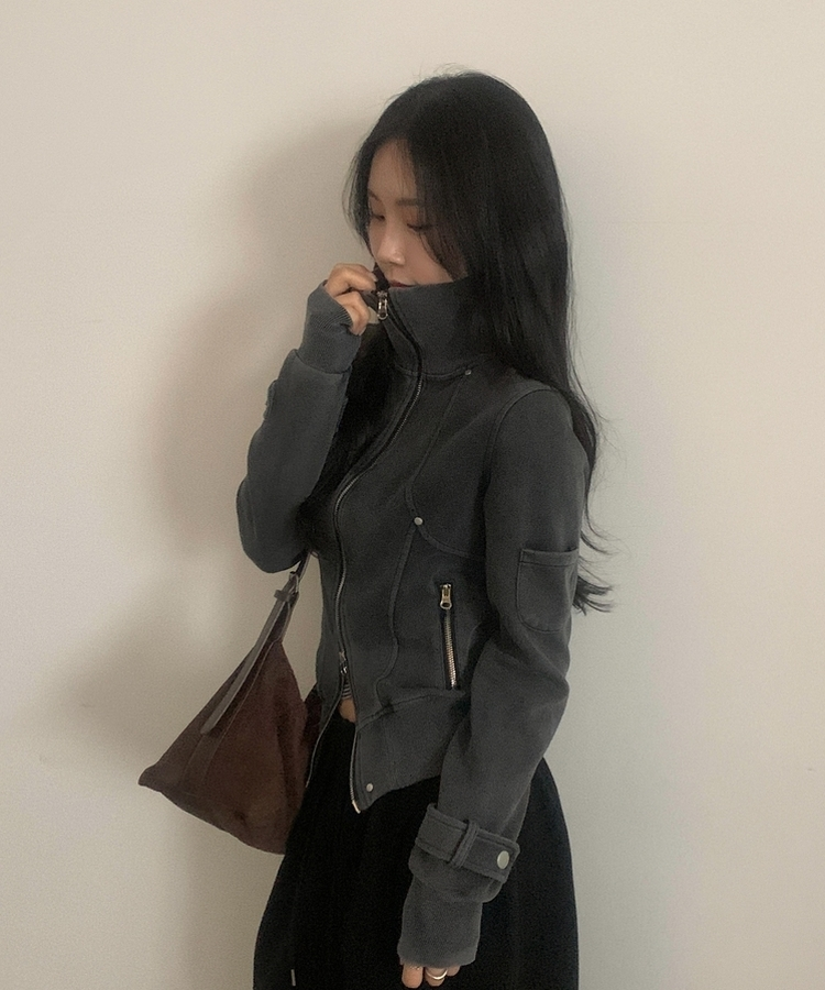 ラインピンタックジップアップジャンパー GREY