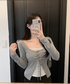 フリルレイヤードカーディガンTシャツ GRAY